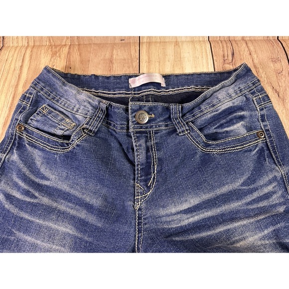 No Boundaries Women Jean 27W x 30L Size 13 Mid Rise Embroidered Pockets Stretch - Picture 7 of 16